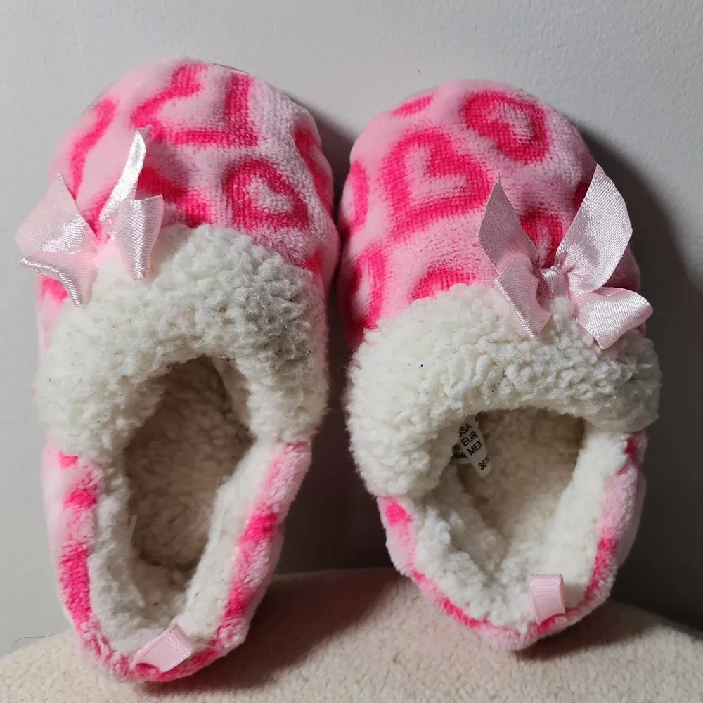 Wonder Nation Toddler Pink Leopard Print Heart Slippers Loafers Size 4